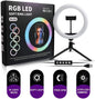 MJ26 RGB LED Ring Light 26cm with Tripod, Phone Holder & 360° Color Modes