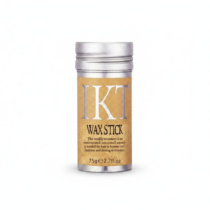 Nova Mart IKT hair wax stick in a silver and brown 75g container for frizz control and sleek styling
