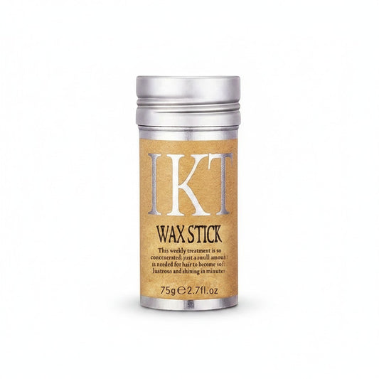 Nova Mart IKT hair wax stick in a silver and brown 75g container for frizz control and sleek styling